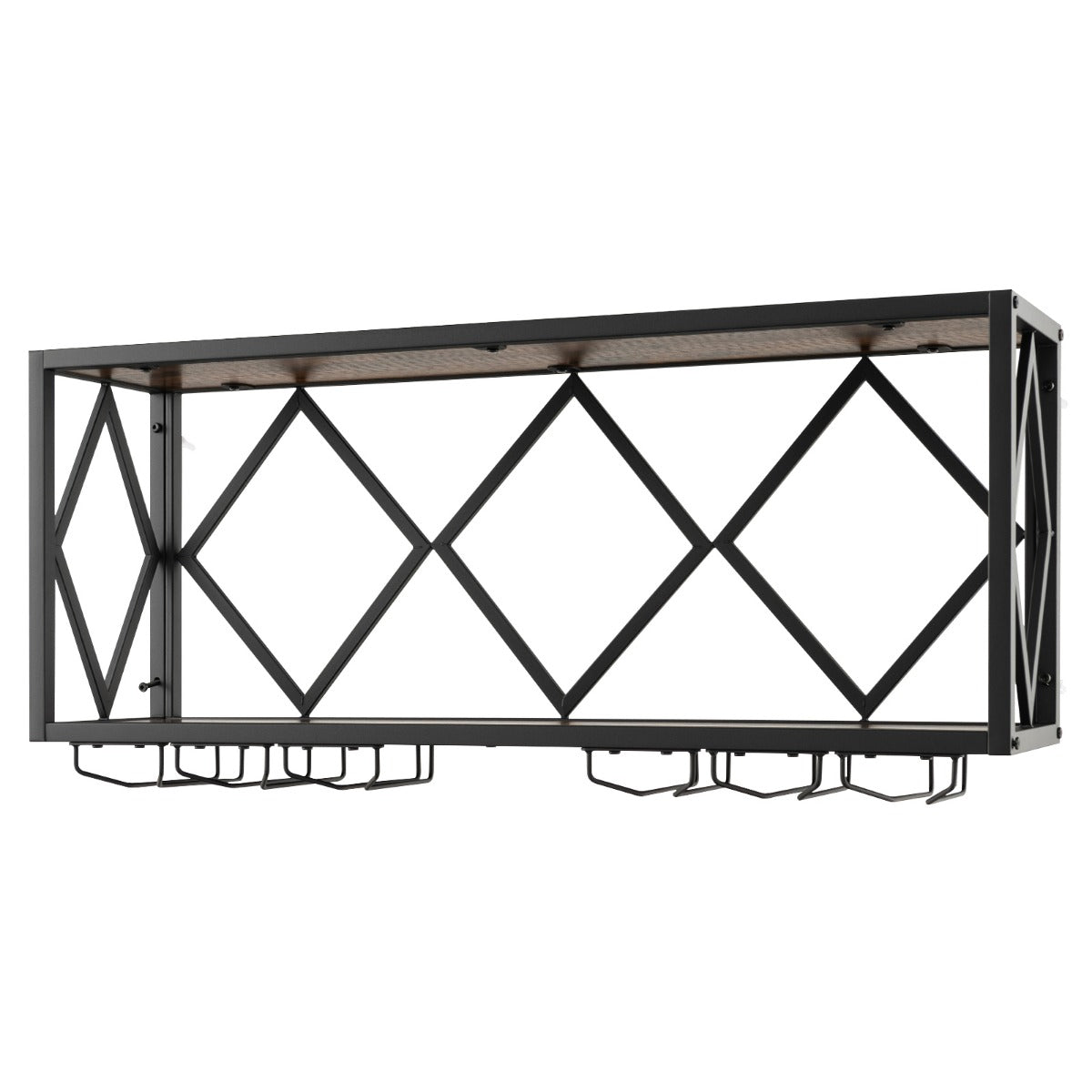 LIVSK Industrieel Wijnrek - Wandmontage voor 39 Flessen en 12 Glazen - Duurzaam en Stabiel - Rustiek Bruin + Zwart