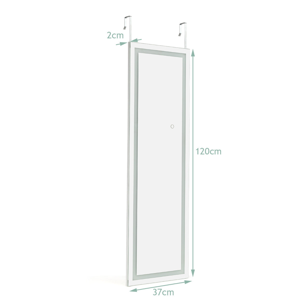 LIVSK LED-deurspiegel over de volle lengte - 3 Kleurenverlichting - MDF-frame - Veiligheidsglas - 120 x 37 x 2 cm - Wit