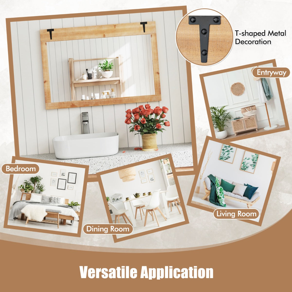 LIVSK Wandspiegel 97 x 67 cm - Natuurlijk Dennenhouten Frame - HD Reflectie - Flexibele Montage - Inclusief Haken - Natuurlijk