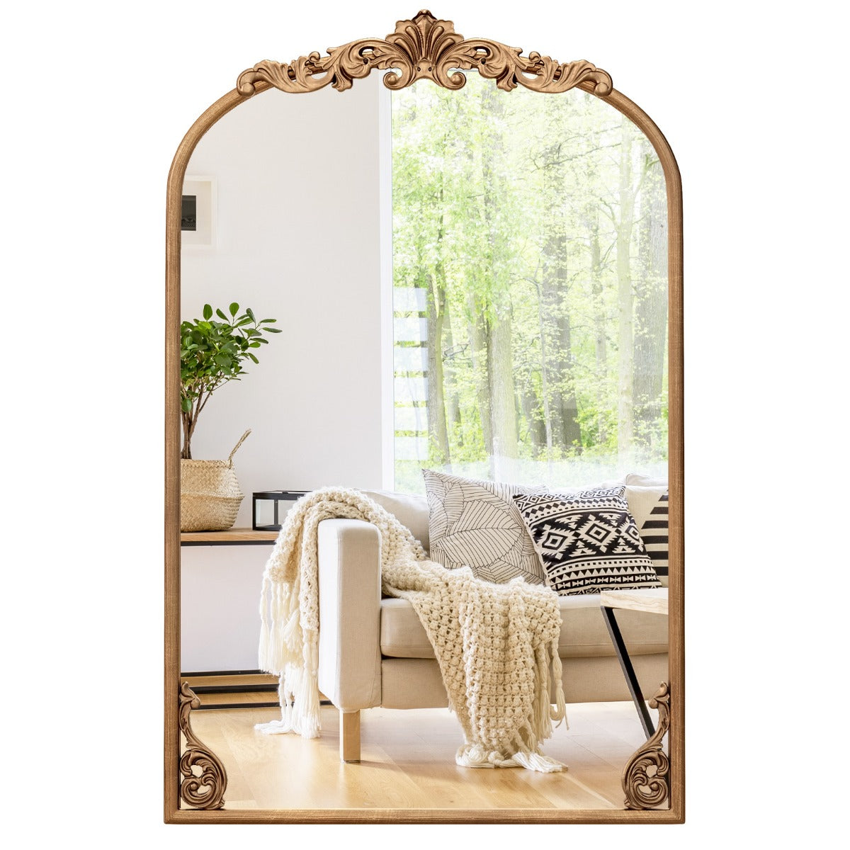 Livsk costway wandspiegel gouden traditionele vintage barokspiegel met metalen frame antieke boogspiegel 76 cm x 51 cm