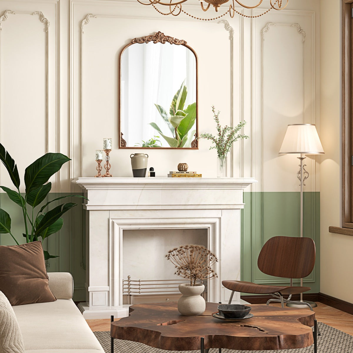 Livsk costway wandspiegel gouden traditionele vintage barokspiegel met metalen frame antieke boogspiegel 95 cm x 66 cm 6
