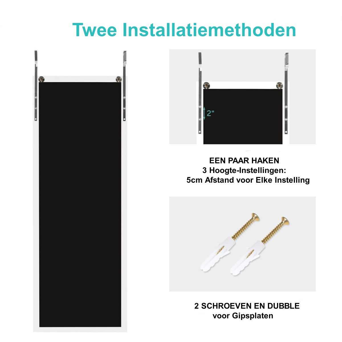 LIVSK Hangende Ingelijste Passpiegel - Explosieveilig Glas - Stevig MDF Frame - 120 x 37 cm - Wit