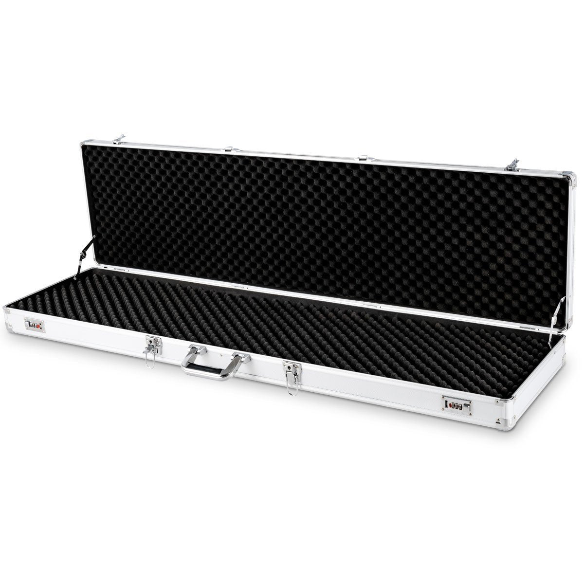 LIVSK Geweerkoffer Aluminium - Veilig Vervoer met Schokbescherming - 4 Sloten - Draagcomfort - 134 x 35 x 12 cm - Zilver