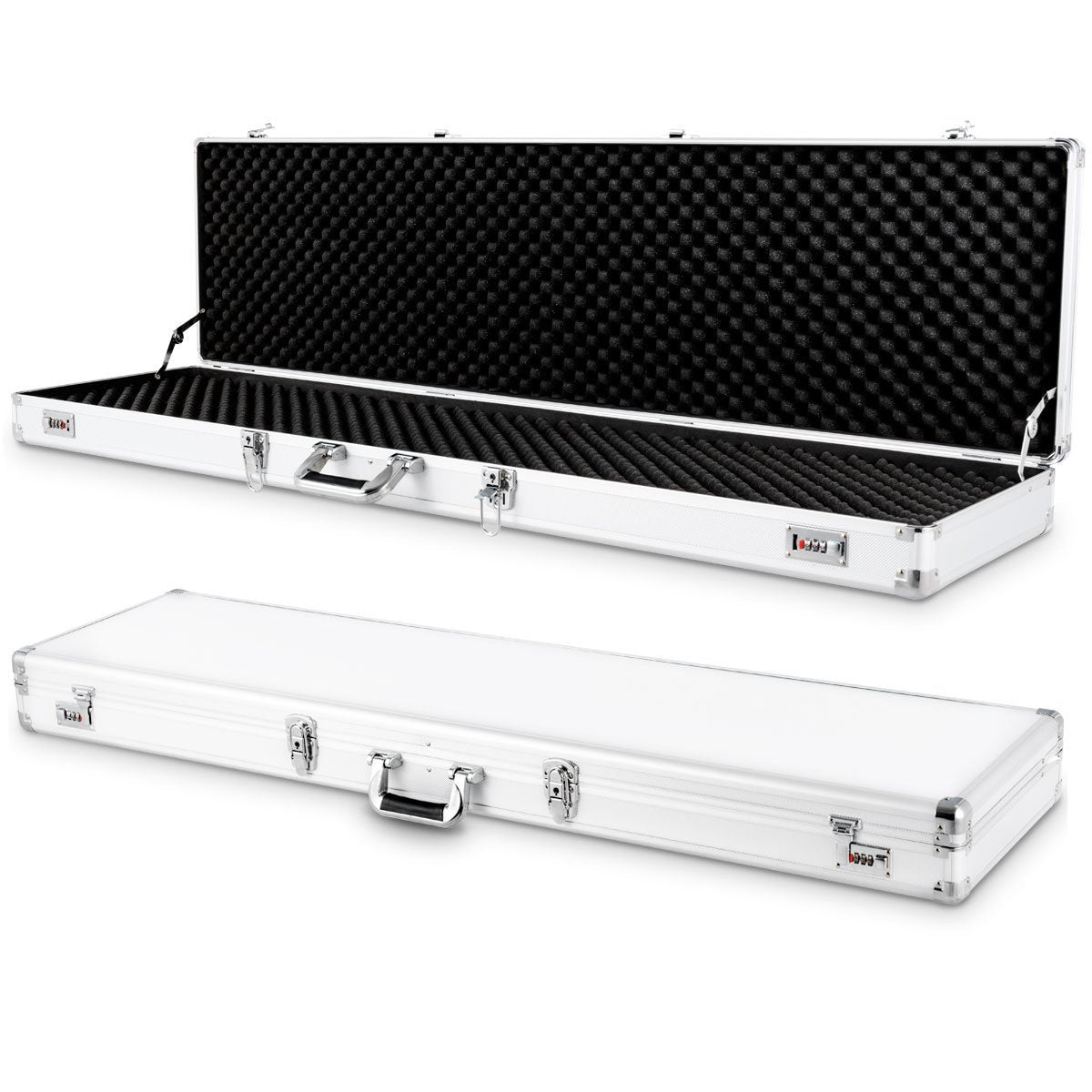 LIVSK Geweerkoffer Aluminium - Veilig Vervoer met Schokbescherming - 4 Sloten - Draagcomfort - 134 x 35 x 12 cm - Zilver