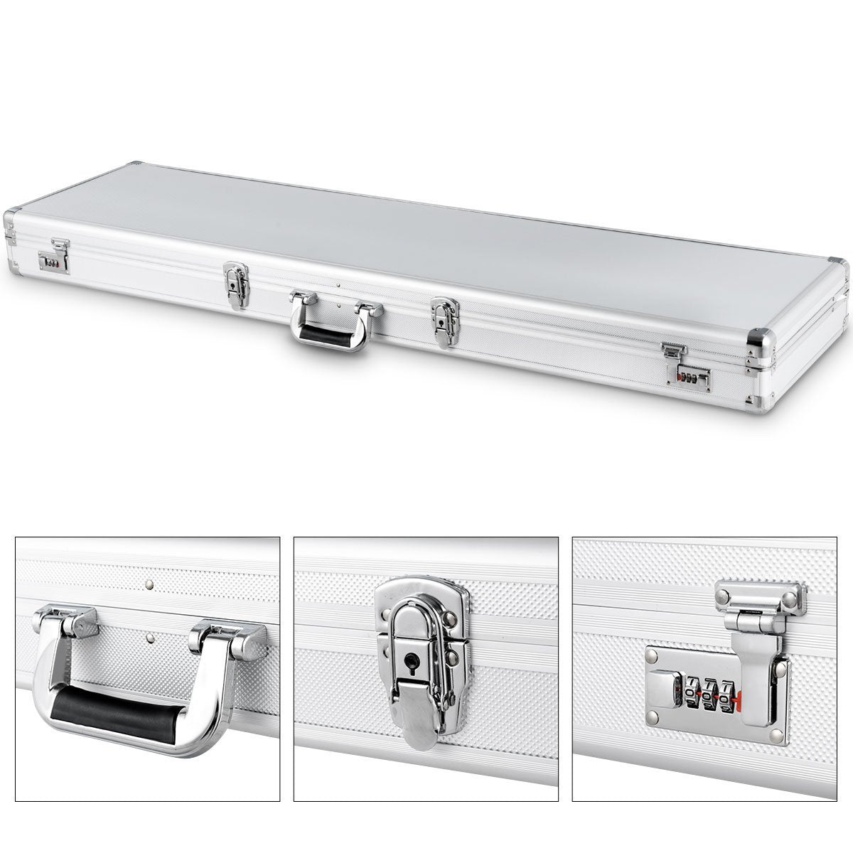 LIVSK Geweerkoffer Aluminium - Veilig Vervoer met Schokbescherming - 4 Sloten - Draagcomfort - 134 x 35 x 12 cm - Zilver