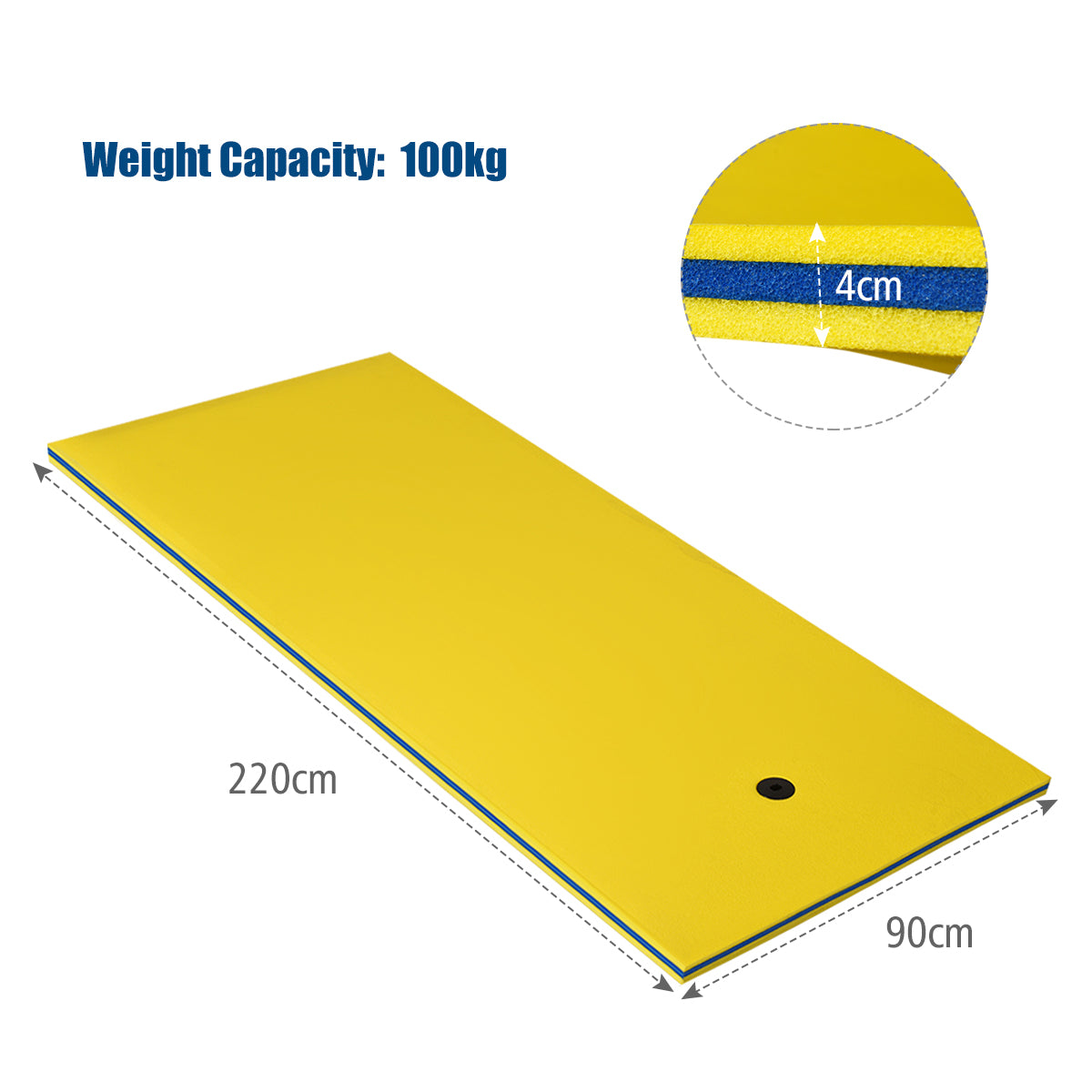 LIVSK Drijvende Watermat - 100 kg Draagvermogen - Scheurbestendig XPE-schuim - 220 x 90 cm - Geel en Blauw