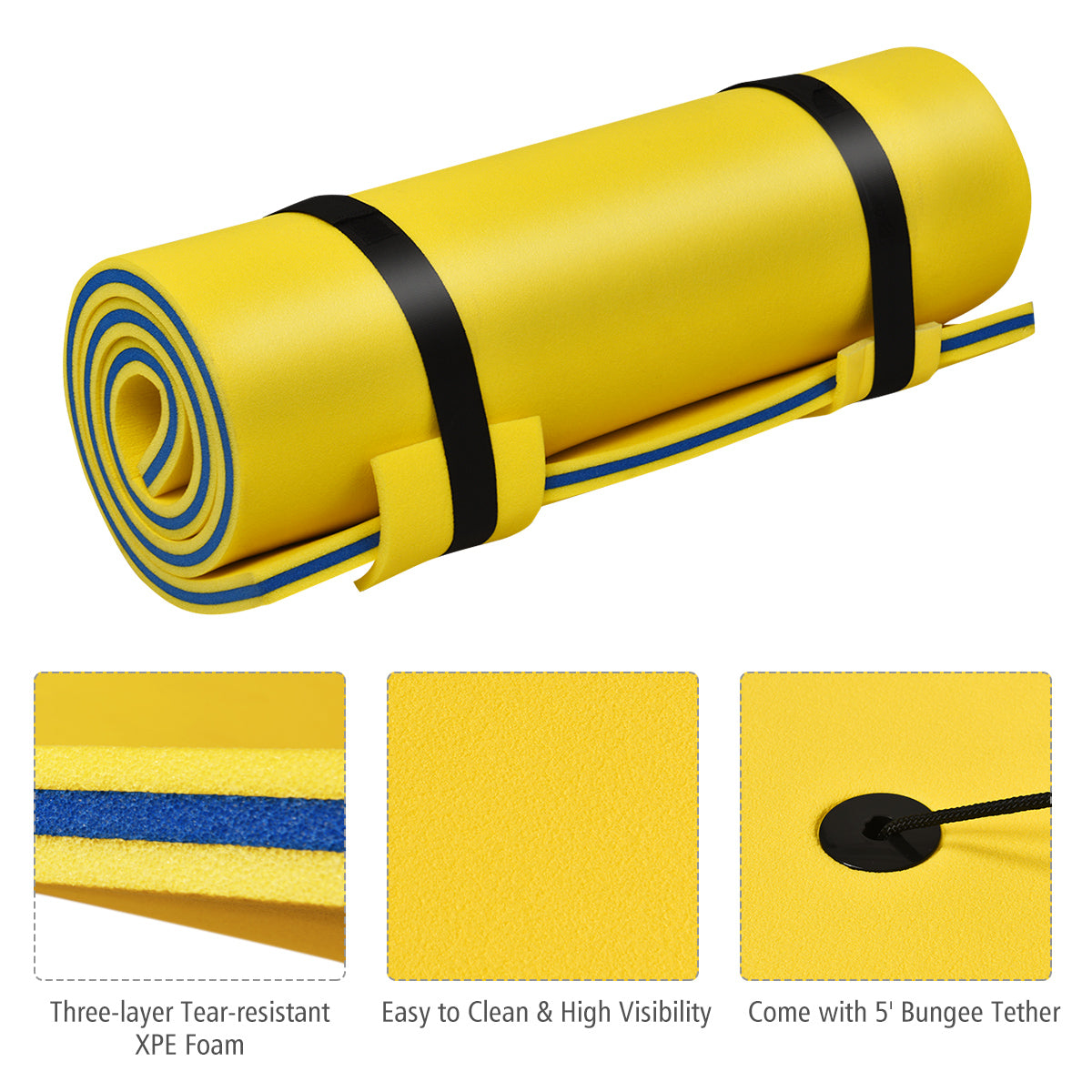 LIVSK Drijvende Watermat - 100 kg Draagvermogen - Scheurbestendig XPE-schuim - 220 x 90 cm - Geel en Blauw