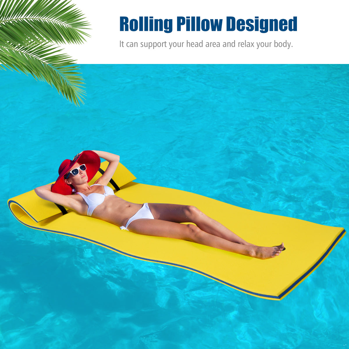 LIVSK Drijvende Watermat - 100 kg Draagvermogen - Scheurbestendig XPE-schuim - 220 x 90 cm - Geel en Blauw