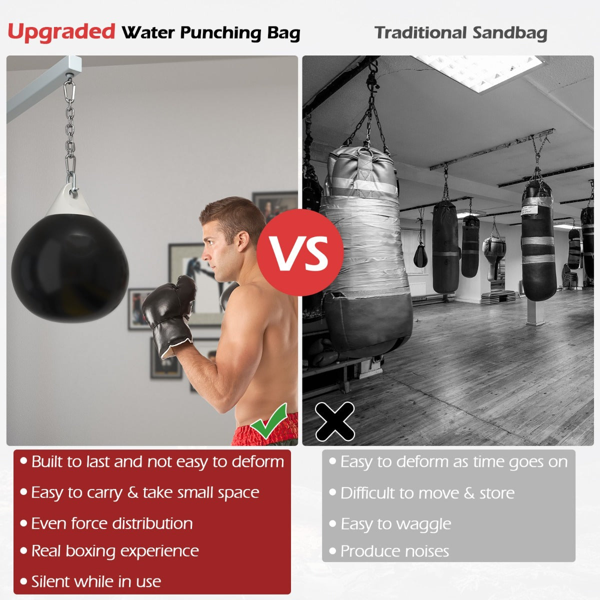 LIVSK Waterbokszak 45 cm - Watergevuld voor Realistische Bokservaring - Ergonomisch Ontwerp - Verstelbare Ketting - Zwart
