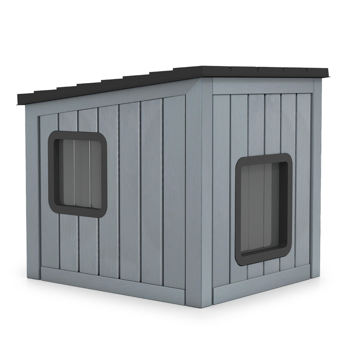 LIVSK Kattenhuis - Weersbestendig PP - Schuin Dak - Dubbele PVC-deuren - Voor Binnen/Buiten - 62,5 x 54 x 56,5 cm - Grijs