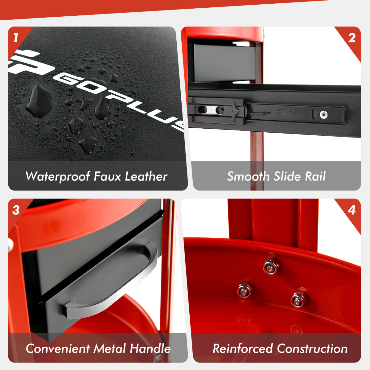 LIVSK Mechanische Rolstoel met 360-graden Zwenkwielen - Afneembaar Kussen - 2 Laden - Tot 150 kg - Zwart en Rood