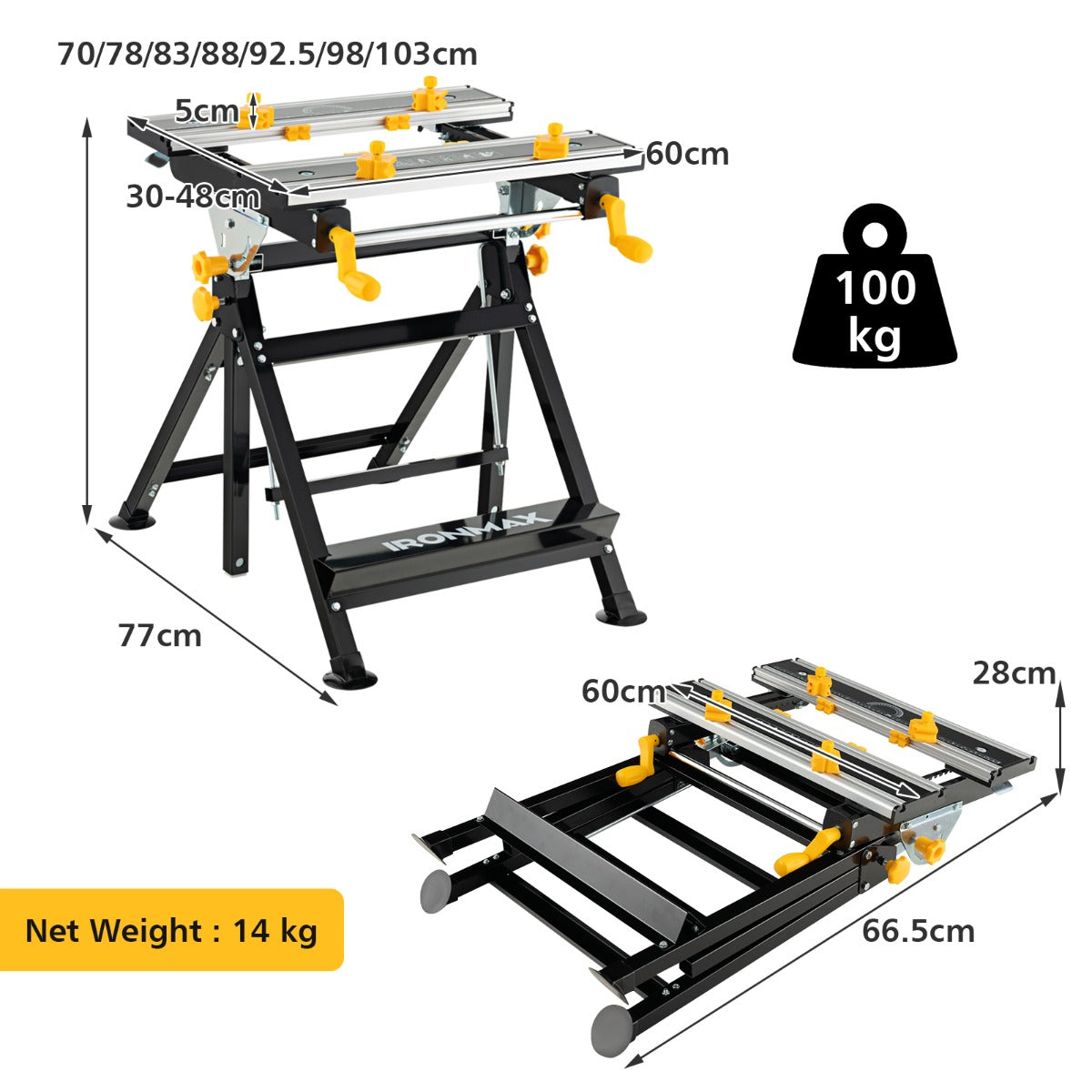 LIVSK Inklapbare Werktafel - 7-traps Verstelbare Hoogte - Kantelbaar Platform - Uitschuifbaar Tafelblad - 8 Klemmen - Aluminium -