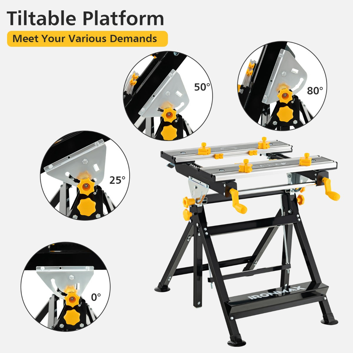 LIVSK Inklapbare Werktafel - 7-traps Verstelbare Hoogte - Kantelbaar Platform - Uitschuifbaar Tafelblad - 8 Klemmen - Aluminium -