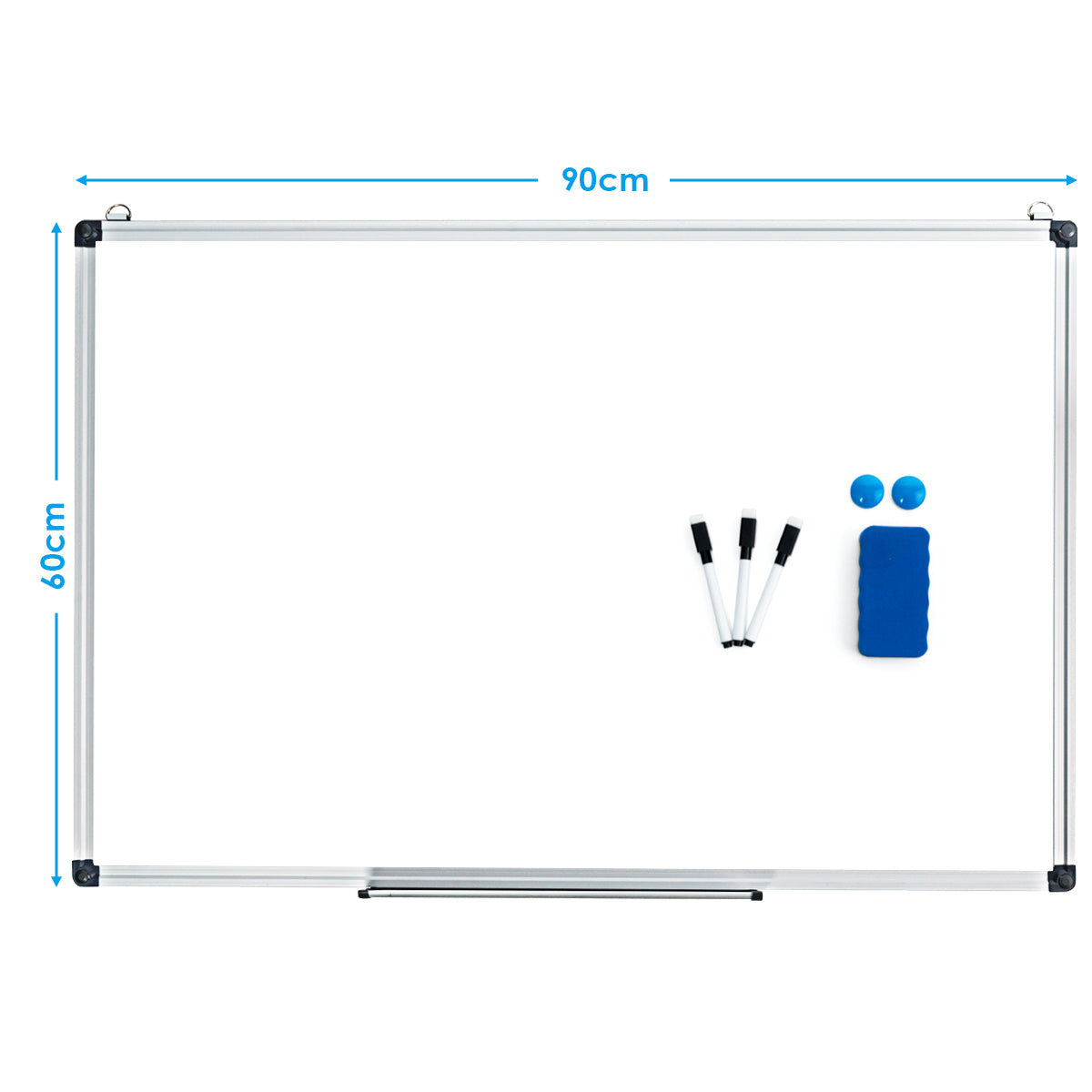 LIVSK Magneetbord - Aluminium Frame - Krasbestendig Glad Oppervlak - Inclusief Accessoires - 90 x 60 cm - Wit