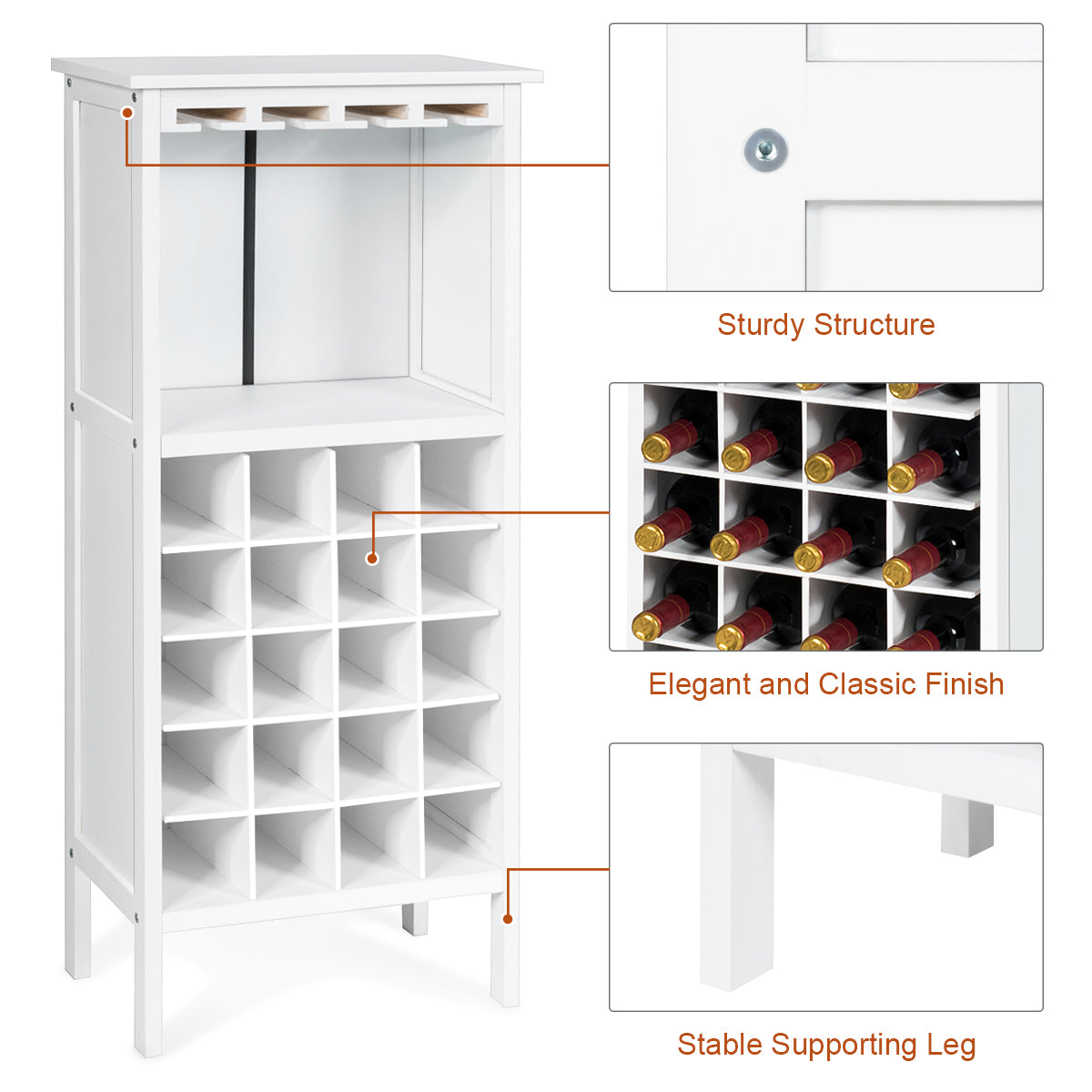 LIVSK Wijnkast voor 20 Flessen - Houten Wijnrek met Wijnglashouders en Extra Opbergkastje - Duurzaam MDF - Wit