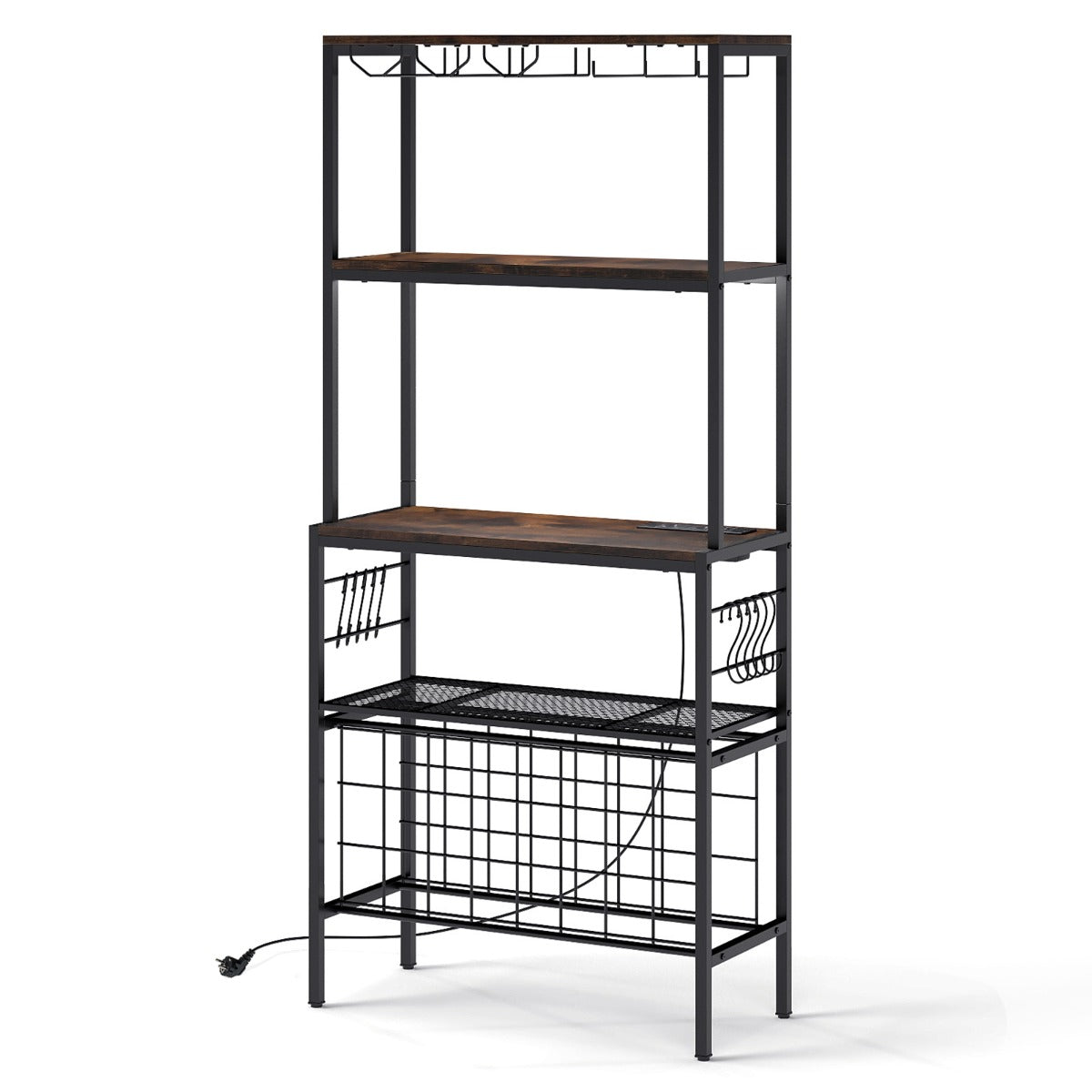 LIVSK Multifunctioneel Wijnrek met Stopcontact - 24 Flessen - 9 Wijnglazen - 9 Kopjes - Versterkt Metaal - Industrieel Design -