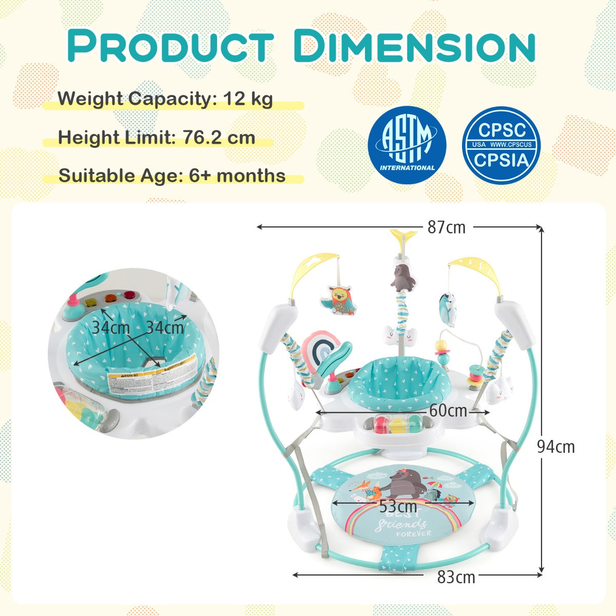 LIVSK Verstelbare Babywipstoel - 360° Draaibaar - Interactief Speelgoed - 3 Hoogtes - Veilig en Comfortabel - Blauw en wit