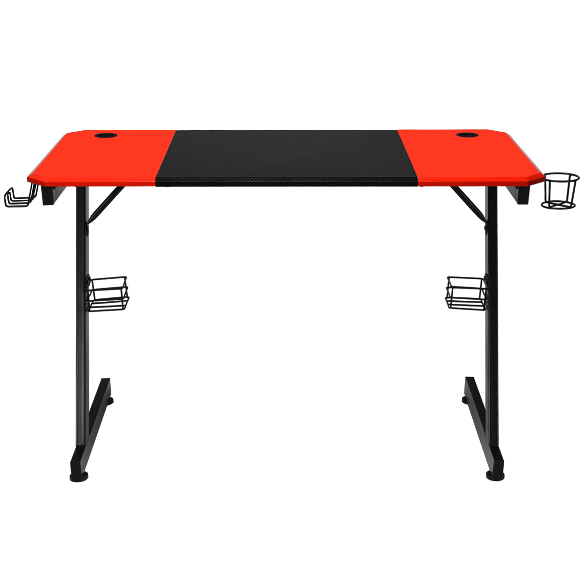 LIVSK Gamingtafel - Stabiel Z-vormig Metalen Frame - Bekerhouder - Headsethaak - Luidsprekerstandaards - 120 x 60 x 76 cm - Rood