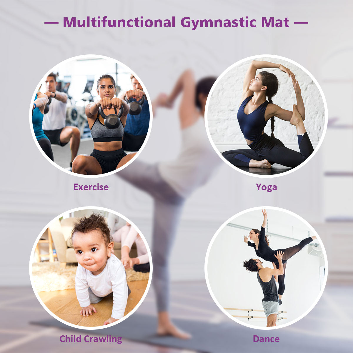LIVSK Opvouwbare Fitnessmat - EPE-schuim voor Schokabsorptie - Klittenband - 240 x 116 x 5 cm - Paars