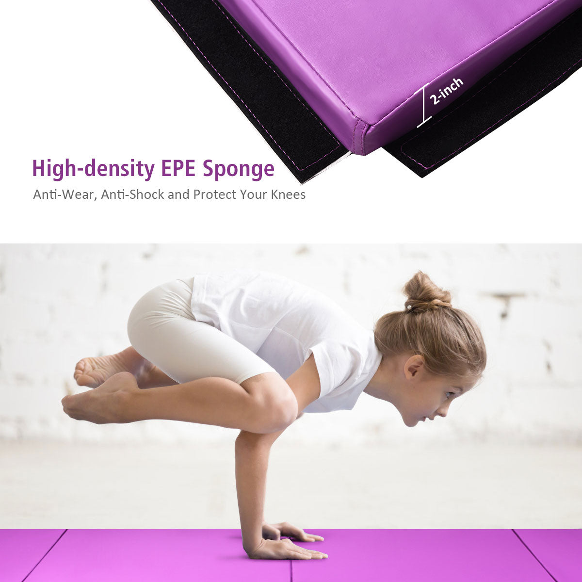 LIVSK Opvouwbare Fitnessmat - EPE-schuim voor Schokabsorptie - Klittenband - 240 x 116 x 5 cm - Paars