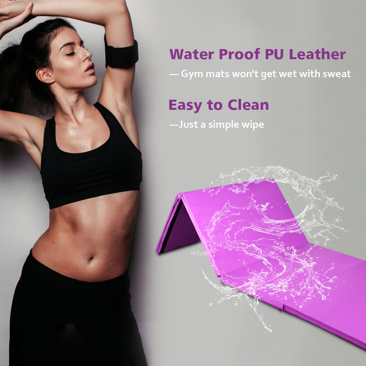 LIVSK Opvouwbare Fitnessmat - EPE-schuim voor Schokabsorptie - Klittenband - 240 x 116 x 5 cm - Paars