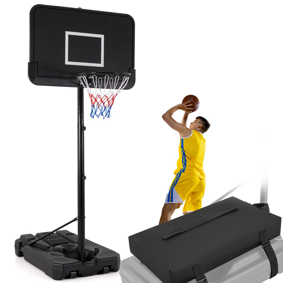 LIVSK Verzwaarde Zandzak voor Basketbalkorf - 136 kg Capaciteit - Waterafstotend - Oxford-stof - Eenvoudige Bevestiging - Zwart