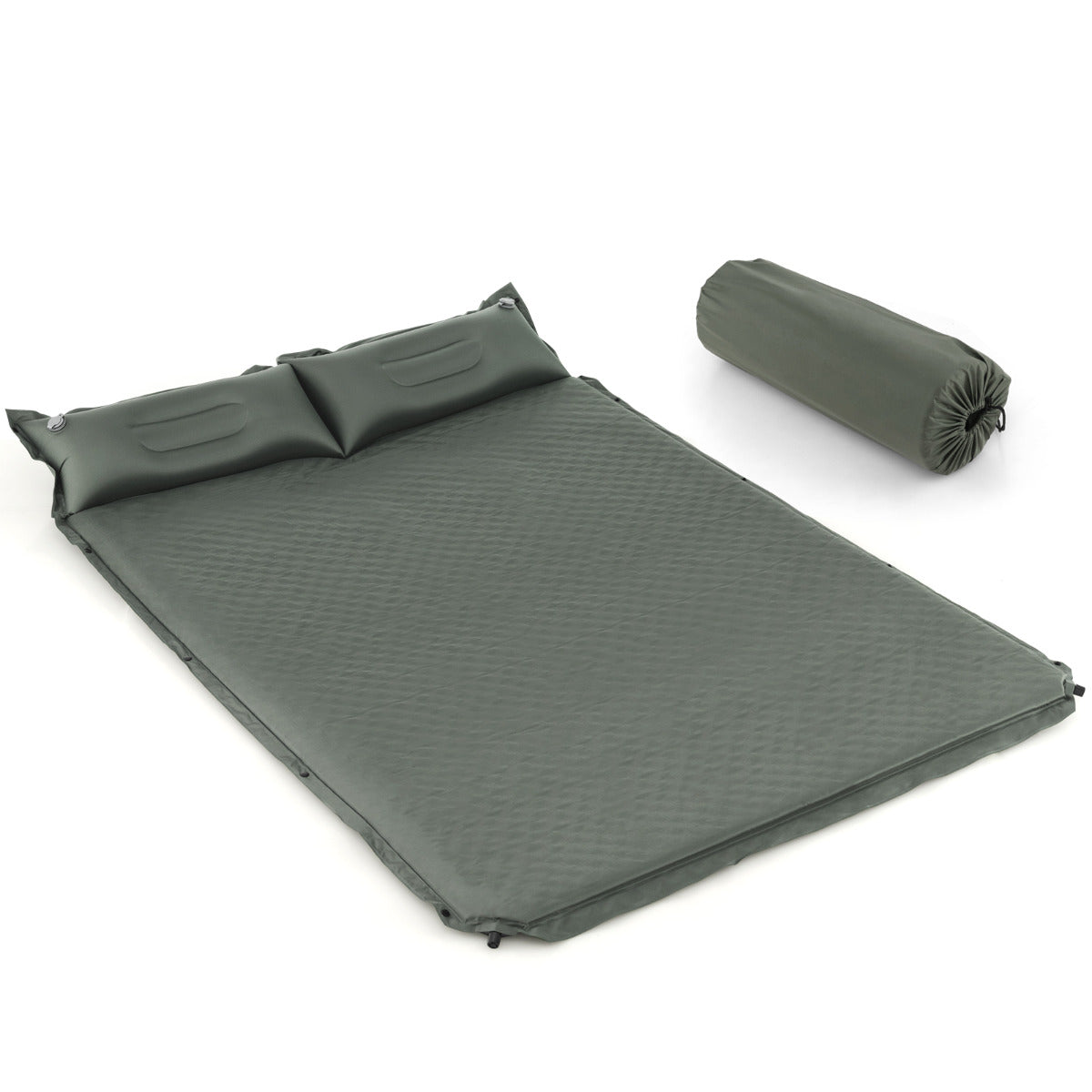 LIVSK Zelfopblazende Kampeermat - Waterdicht - Ergonomisch Kussen - Voor 2 Personen - Compact en Draagbaar - Grasgroen