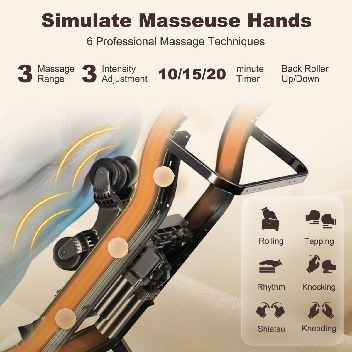 LIVSK Massagestoel - 8 Automatische Modi - Lichaamsdetectie - Rugverwarming - Voetensteun met Airbags - 115 x 75 x 106 cm - Bruin