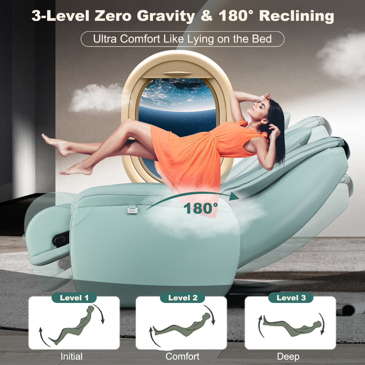 LIVSK Shiatsu-massagestoel - 8 Automatische Modi - Lichaamsdetectie - Rugverwarming - Omkeerbare Voetensteun - Groen