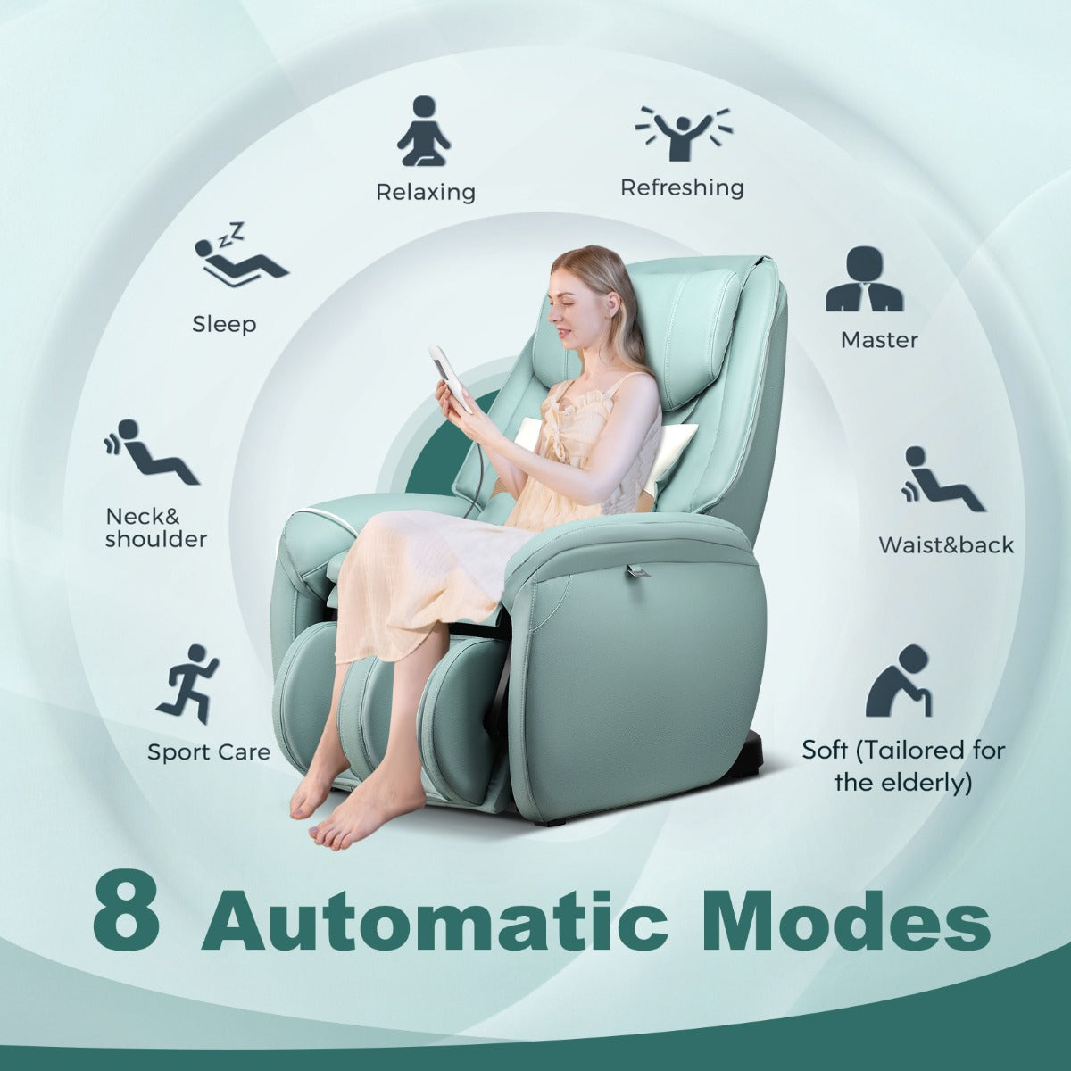LIVSK Shiatsu-massagestoel - 8 Automatische Modi - Lichaamsdetectie - Rugverwarming - Omkeerbare Voetensteun - Groen