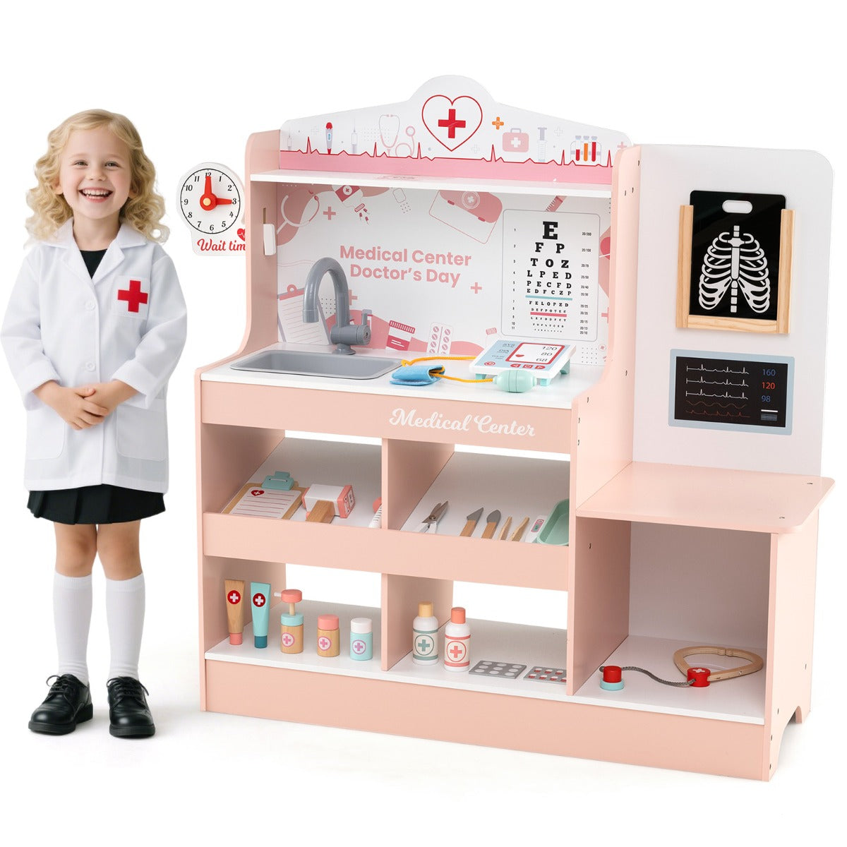 LIVSK Houten Dokterspeelset - 24 Accessoires - Interactief Rollenspel - Veilig en Leerzaam - Voor Kinderen - Roze