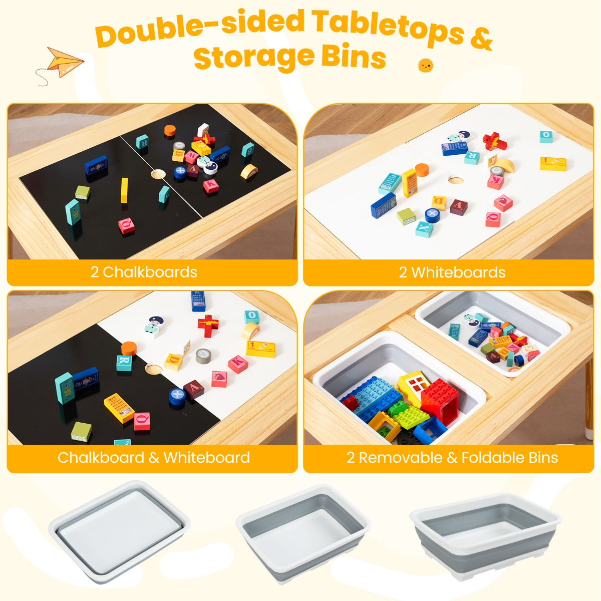 Livsk costway zintuiglijke en speeltafel met 2 krukjes kindertafel en stoelset met afneembare dubbelzijdige tafelbladen en 2 bakken model 1