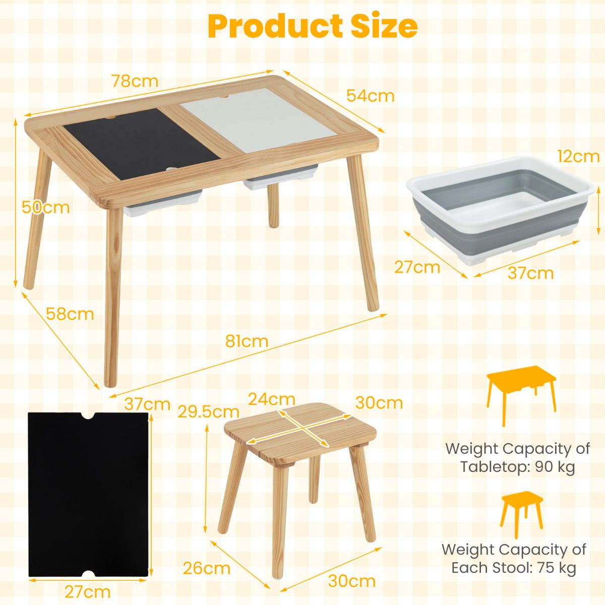 Livsk costway zintuiglijke en speeltafel met 2 krukjes kindertafel en stoelset met afneembare dubbelzijdige tafelbladen en 2 bakken model 2 1