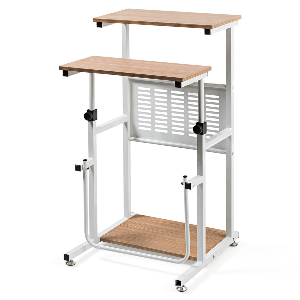 LIVSK Zit-Sta Computerbureau met Printerstandaard - Verstelbare Hoogte 68-98 cm - Compact en Stabiel - Natuur