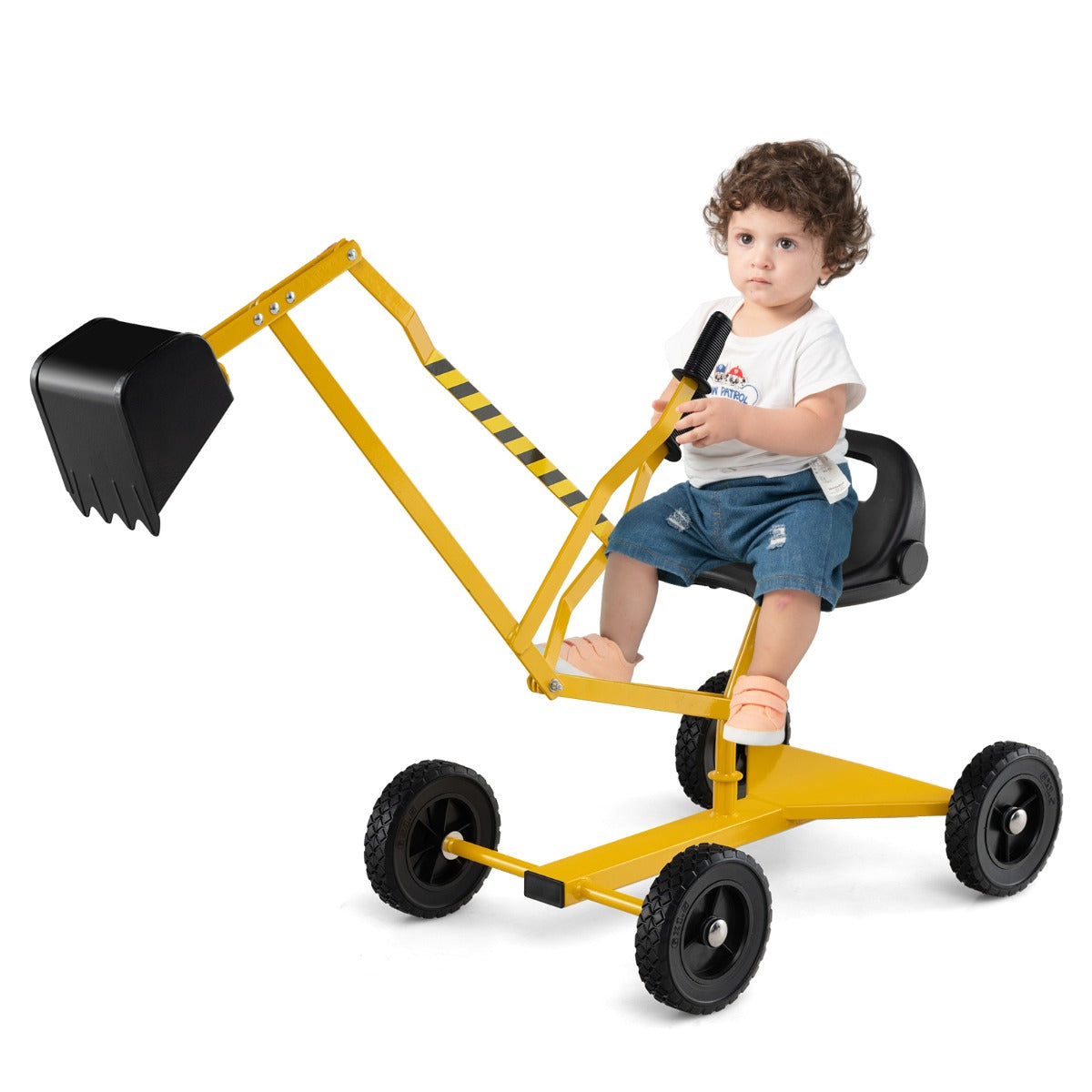 LIVSK Zitgraafmachine - 360° Draaibaar - Realistische Schepbewerking - Veilig Metalen Frame - Voor Kinderen Vanaf 3 Jaar - Geel