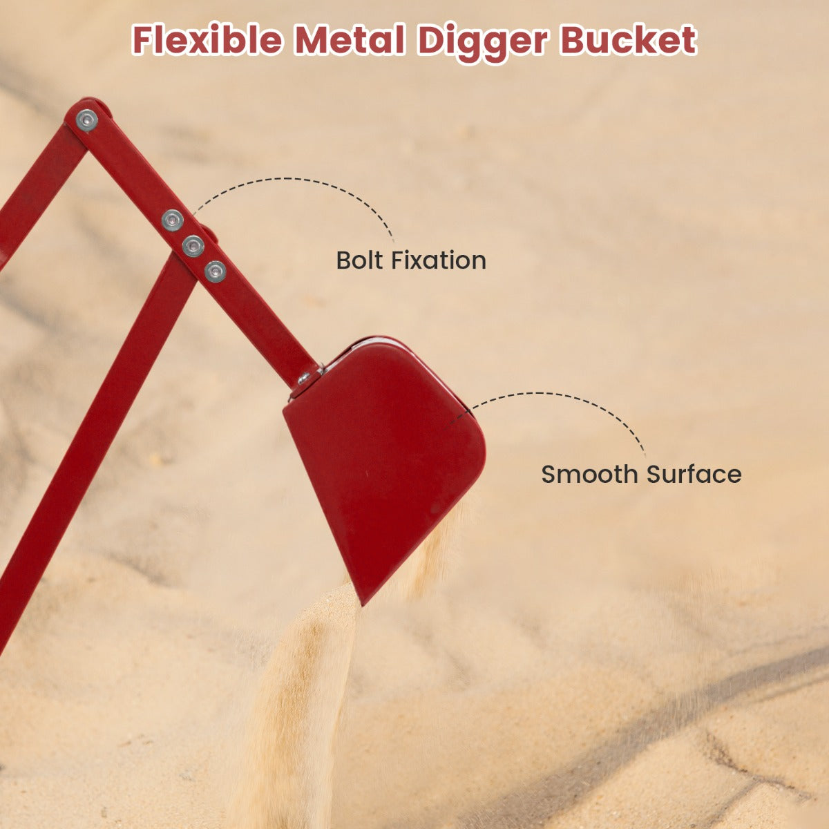 LIVSK Zitbagger - 360° Draaibaar - 2-handbediening - Robuust Metaal - Voor Kinderen - 122 x 40 x 66 cm - Rood