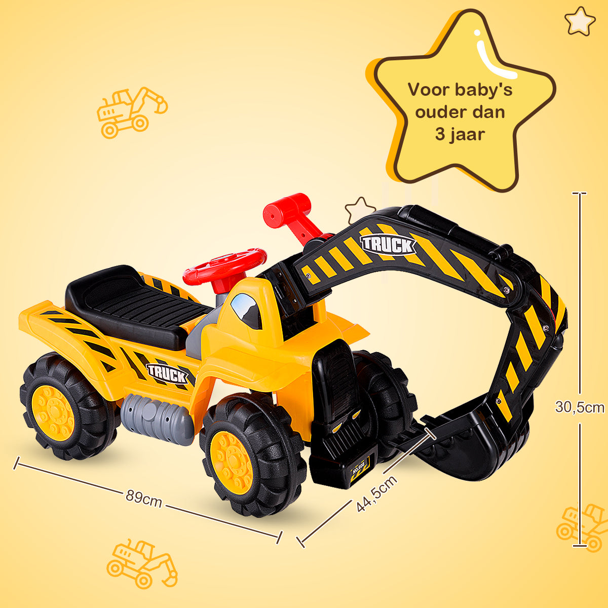LIVSK Rijdende Graafmachine voor Kinderen - Voor- en Achteruitrijfunctie - Opbergruimte - Schokbestendige Banden - 89 x 44,5 x