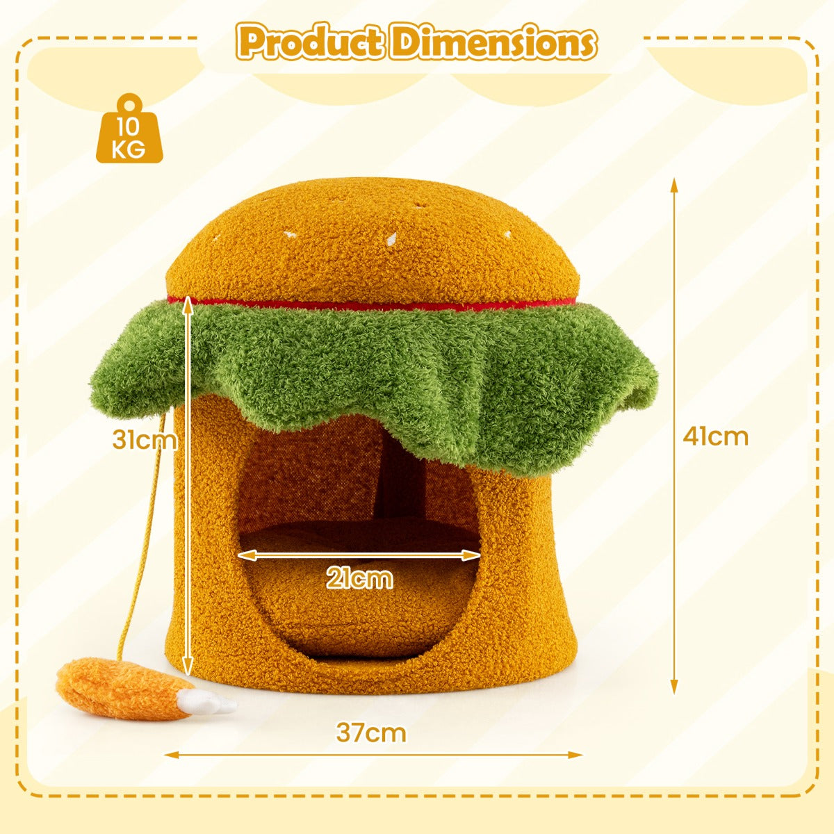 LIVSK Hamburger - vormig Kattenbed - Ultra - zacht Kussen - Hangend Speelgoed - Teddy - fleece en Polyester - Voor Katten tot 10