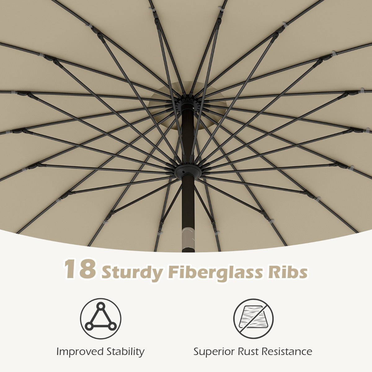 Livsk costway zonnescherm 258 cm tuinparasol met een slinger om te openen sluiten dubbelzijdig kantelbaar tot 35 beige