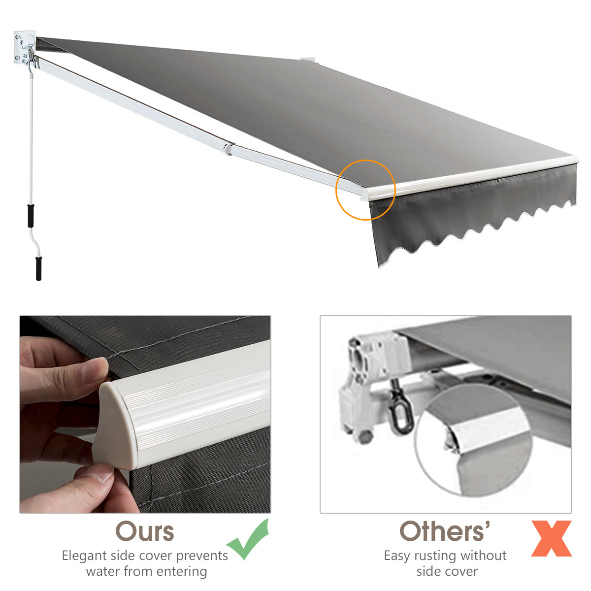 LIVSK Uitschuifbare Luifel - Aluminium en Polyester - Verstelbare Hoek 40° tot 100° - 295 x 250 cm - Grijs