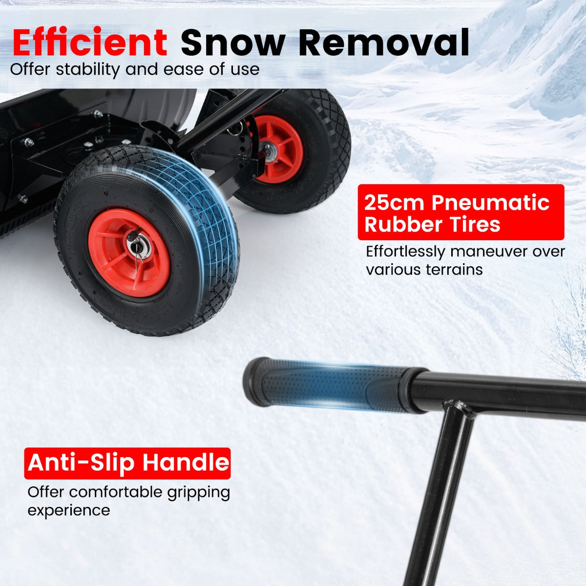 LIVSK Metalen Sneeuwschuiver met Wielen - 91,5 cm Breed - Ergonomische Verstelbare Handgreep - 7-voudig Instelbaar - Zwart