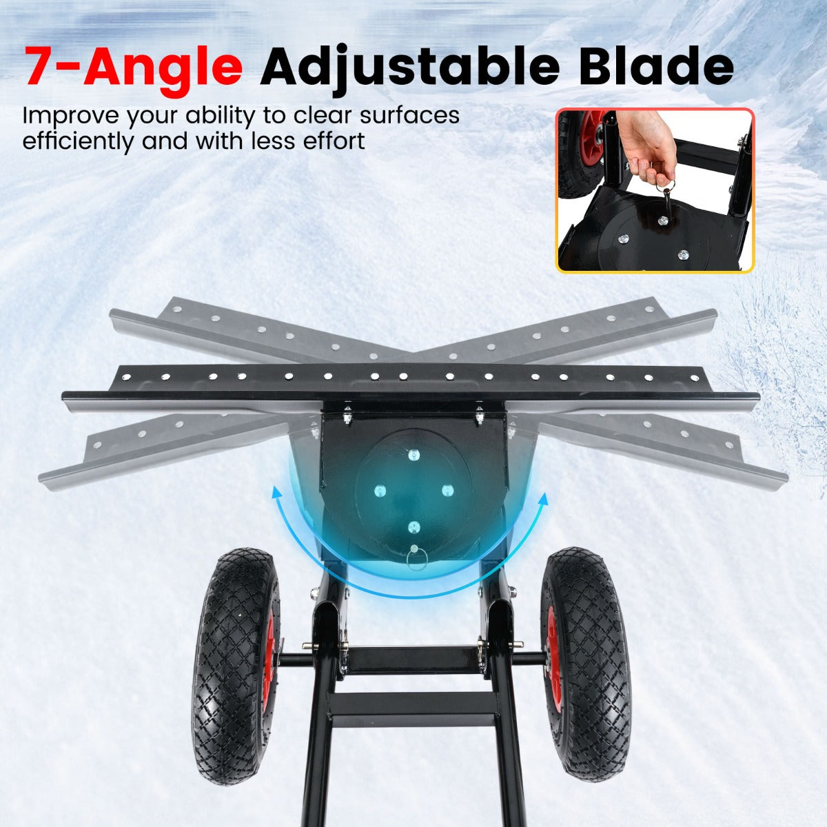 LIVSK Metalen Sneeuwschuiver met Wielen - 91,5 cm Breed - Ergonomische Verstelbare Handgreep - 7-voudig Instelbaar - Zwart