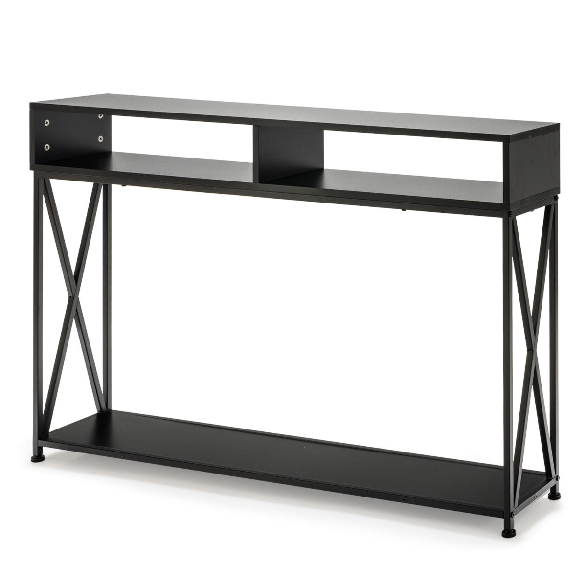 LIVSK Consoletafel - Stalen Frame - Open Planken - Waterdicht - Ruimtebesparend - 120 x 23 x 79 cm - Zwart