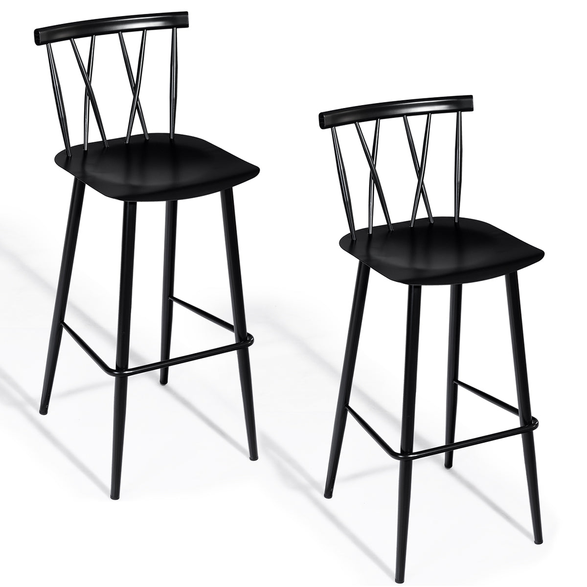 LIVSK Eetkamerstoelen Set van 2 - Stevige Metalen Constructie tot 150 kg - Hoge Rugleuning - Vloerbescherming - Zwart