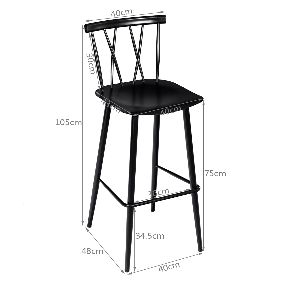 LIVSK Eetkamerstoelen Set van 2 - Stevige Metalen Constructie tot 150 kg - Hoge Rugleuning - Vloerbescherming - Zwart