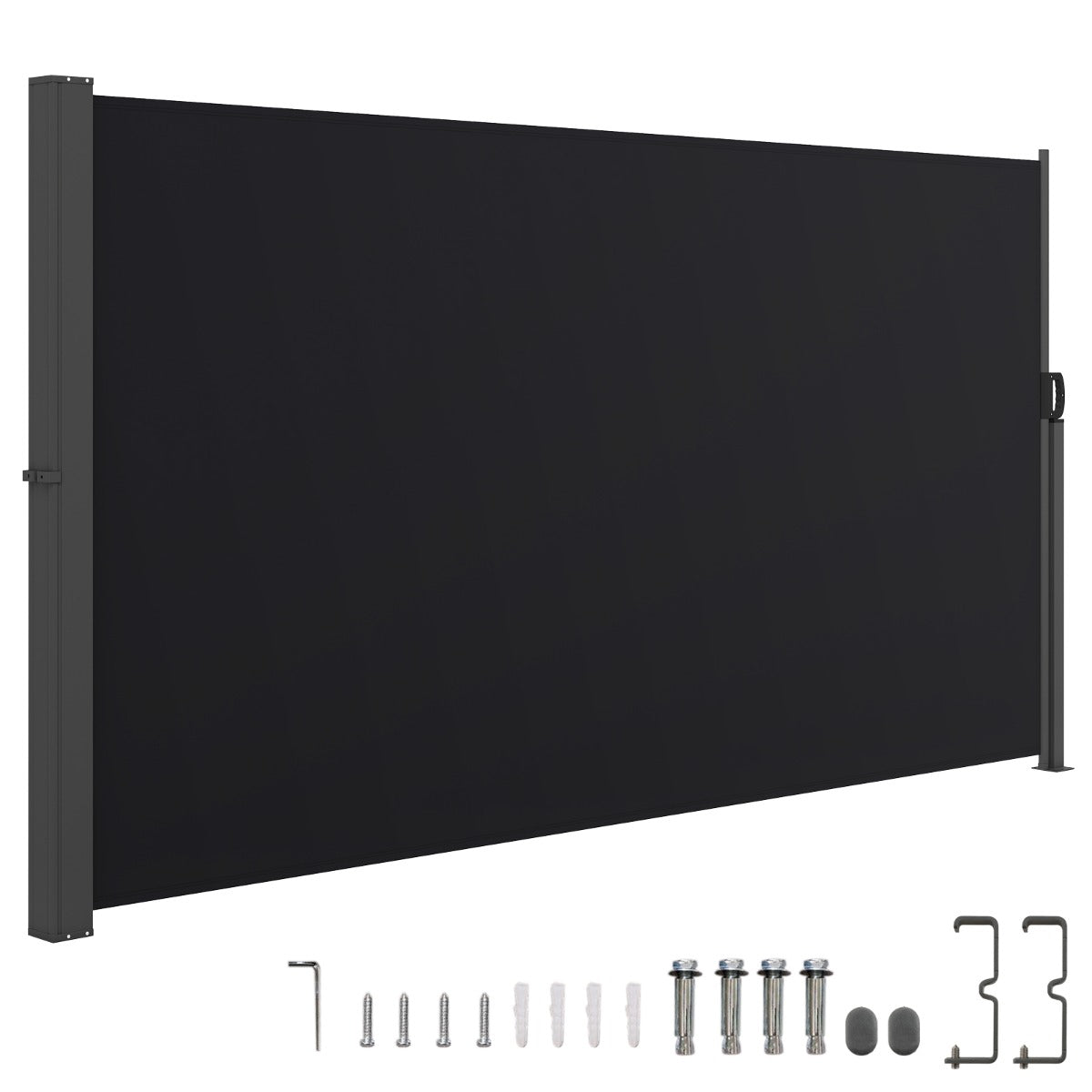 LIVSK Oprolbare Zijluifel 300 x 160/180 cm - Waterdicht Polyester - Roestbestendig Aluminium - Intrekbaar - Zwart