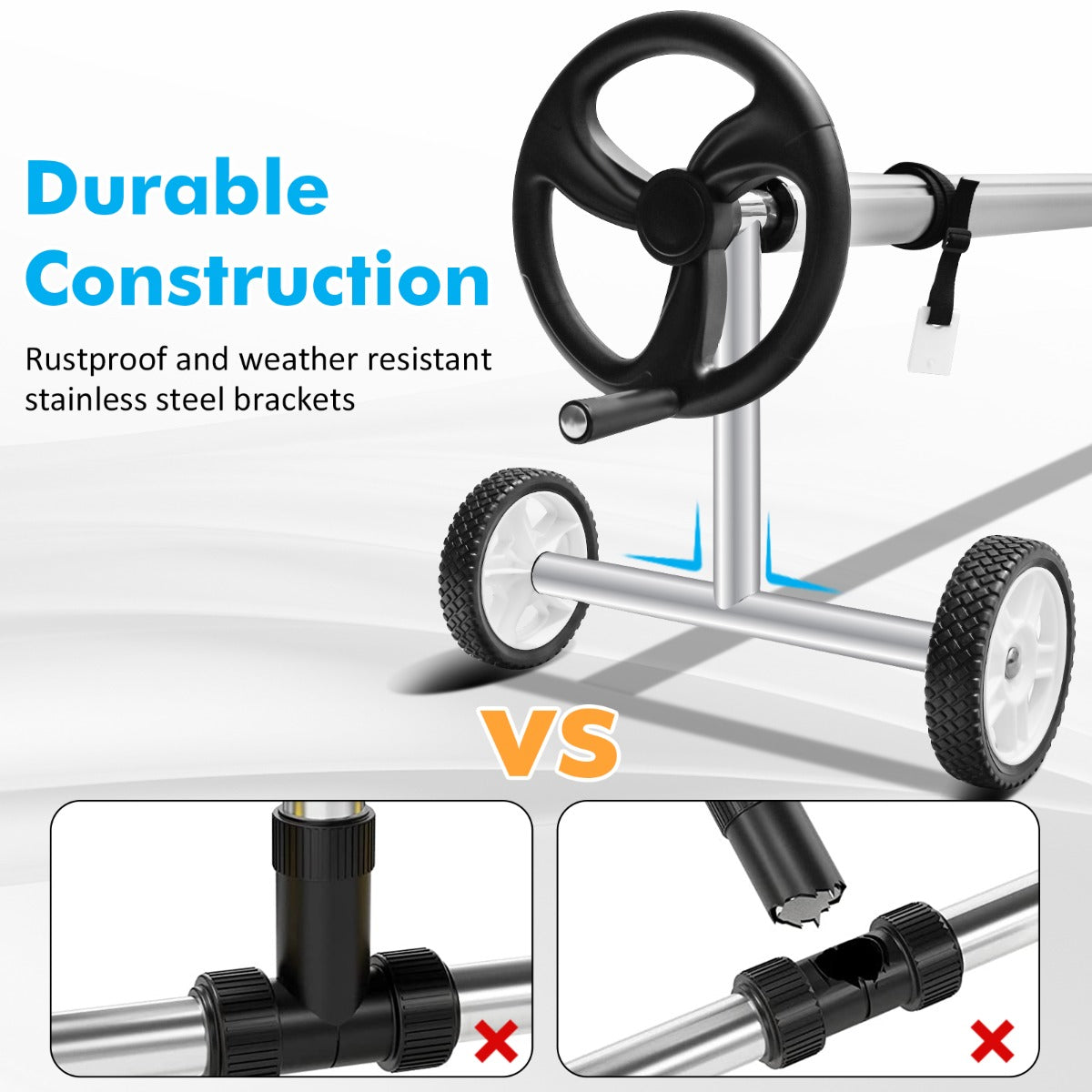 LIVSK Zwembadafdekroller - Verstelbare Aluminium - Geschikt voor zwembaden tot 6,7 m - Duurzaam en makkelijk in gebruik - Zwart +