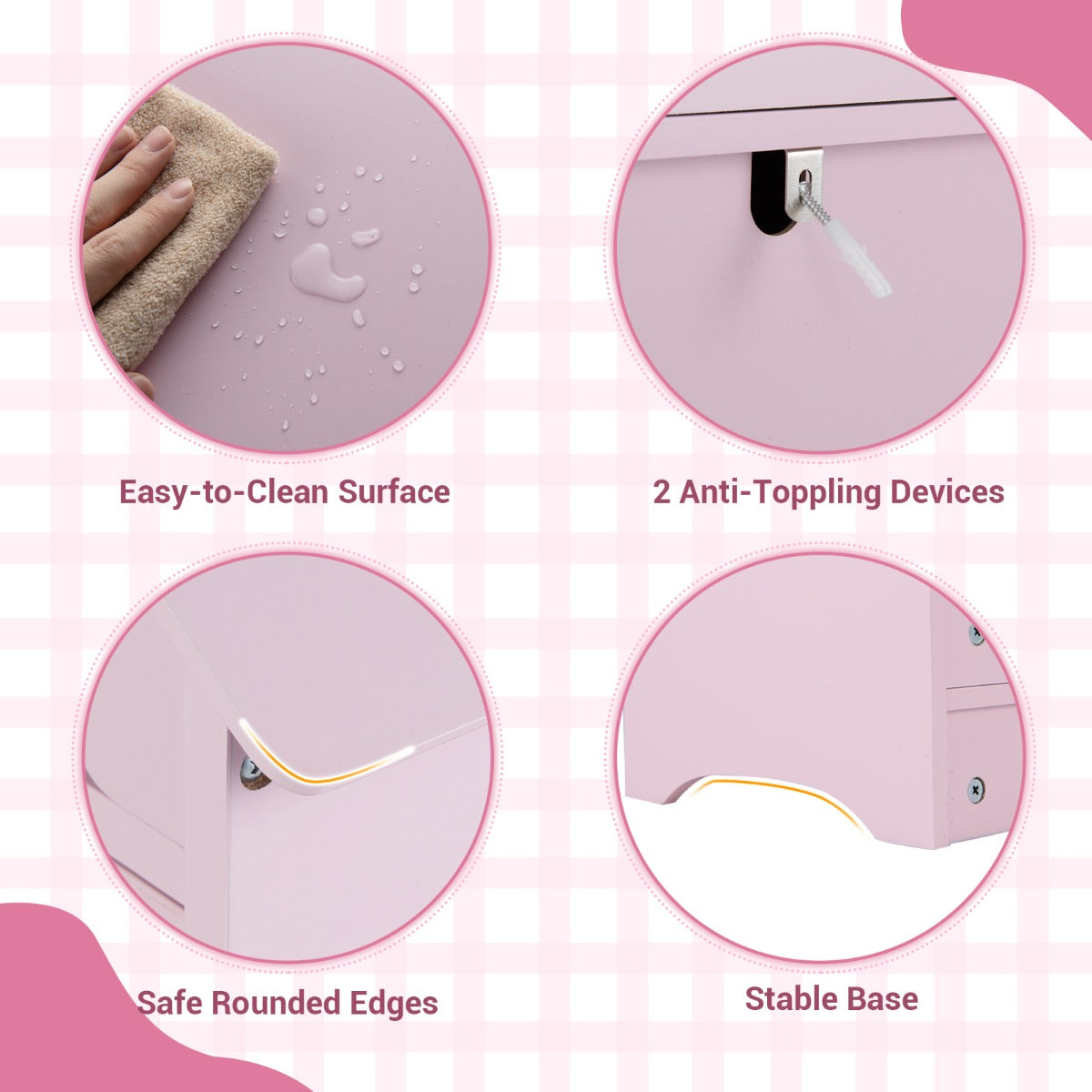 LIVSK Dakvormige Kinderkledingkast - Met Spiegel - Ruime Opbergruimte - Haken en Opbergkubussen - Roze/Wit