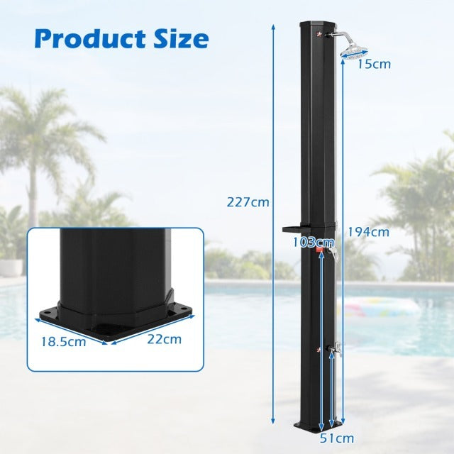 LIVSK Douchemat en Zonnedouche Set - Waterdicht WPC - Antislip - 60L Watertank - Eenvoudige Installatie - Zwart