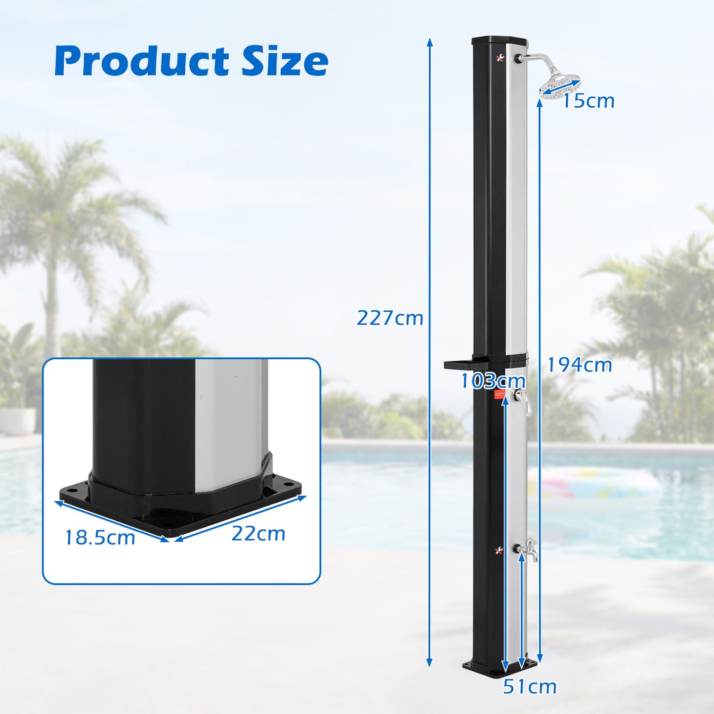 LIVSK Douchemat en Zonnedouche Set - Waterdicht WPC Materiaal - Antislip - 60L Capaciteit - Eenvoudige Installatie - Zwart
